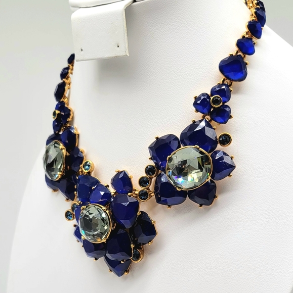 Oscar de la Renta Cobalt Blue Swarovski Crystal Flower Statement Necklace - Picture 8 of 14